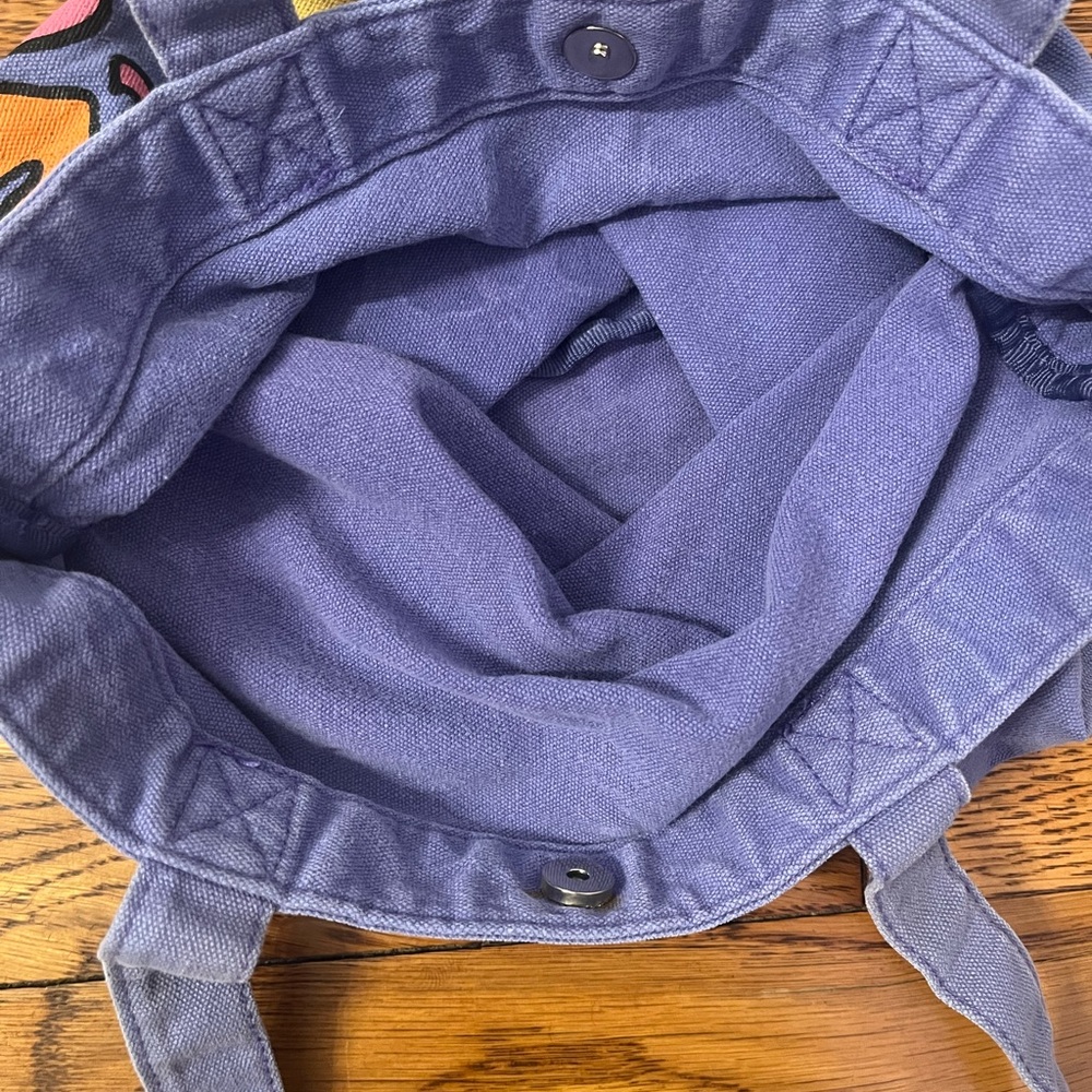 Vintage Purple Canvas Tote Bag with Flower Child Design - Picture 4 of 6